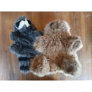 Folkmanis‎ Furry Folk Hand Puppet Racoon and Brown Bear Plush Wild Animal E3